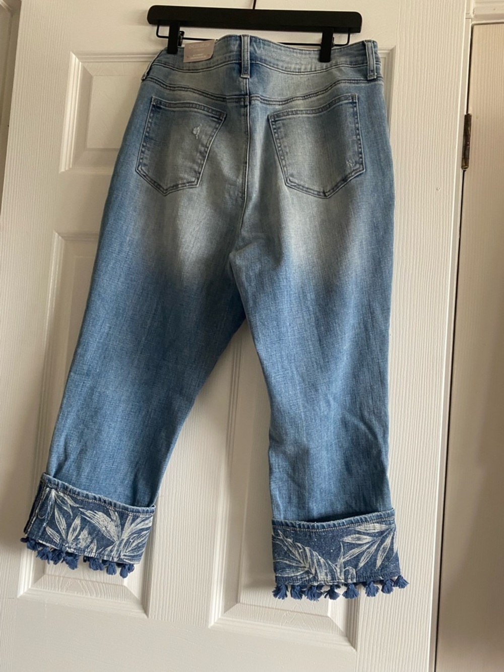Chicos Light Wash Cropped Jeans with Embroidered Fringe Hem - Picture 2 of 4